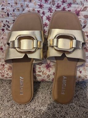 Fitory Metallic Gold Buckle Slide Sandals
